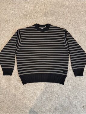 Nanamica Mock Neck Stripe Sweater - tagged Small,runs large